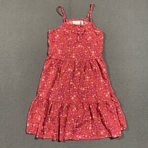 Cottagecore PLACE Girls Pink Floral Tiered Spaghetti Strap Dress 10/12